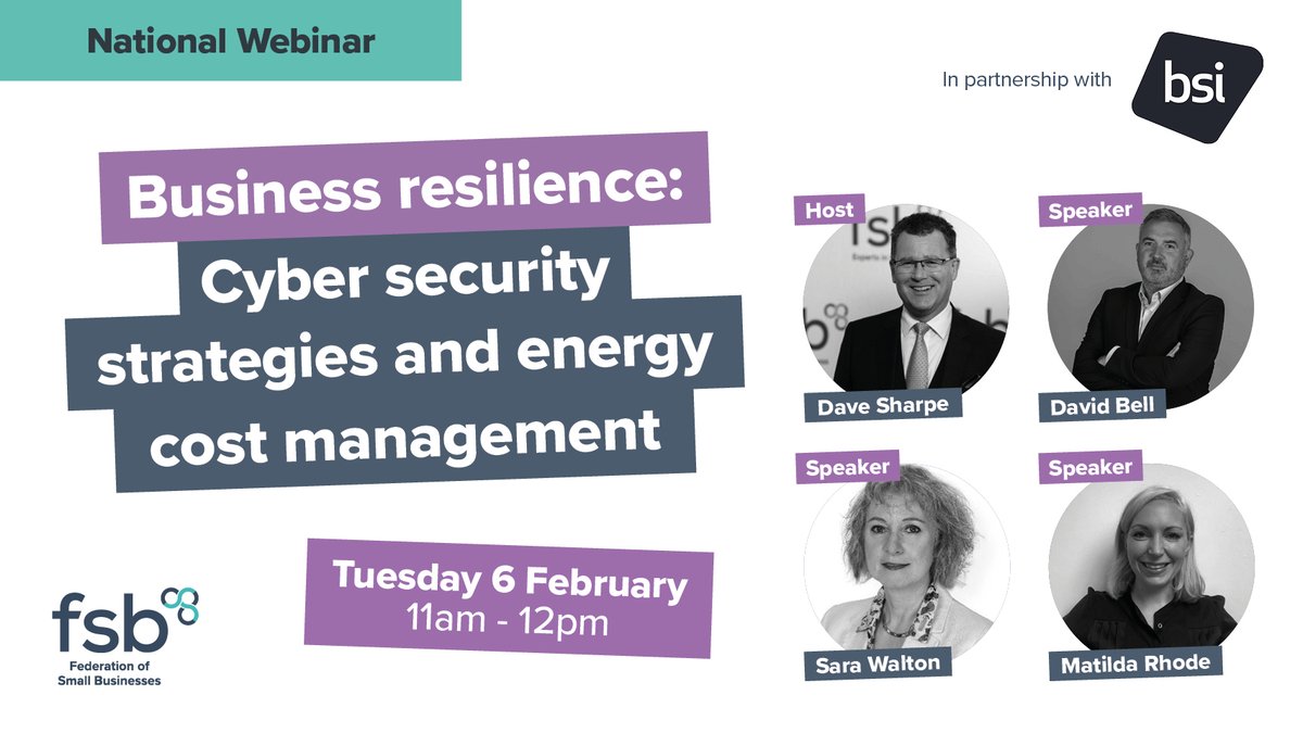 The @fsb_policy have partnered with @BSI_UK for an exclusive webinar on the transformative impact of standards on business resilience and success! 📅 6 February 2024 🕚 11am-12pm 🗺️ Online/Virtual 🔗 Register Now: bit.ly/4apvcRy #businessresilience #FSBevents #BSI