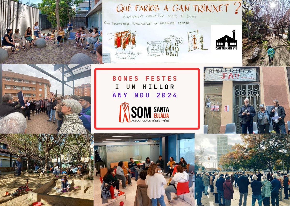 AVVSomSEulalia's tweet photo. Des de #SomSantaEulàlia, us desitgem Bones Festes i una millor entrada d'any!
2024 | a #SantaEulàlia, no podem esperar més:
#BibliotecaJa
#PoliesportiuSantaEulàlia
#CanTrinxetViu
#SOSPatrimoniLH
#ParcAlhambra
#ParcPalmeres
#LHvulneraDDHH
#MoratòriaUrbanística
#13AnysenBarracons https://t.co/M1KyxLas97