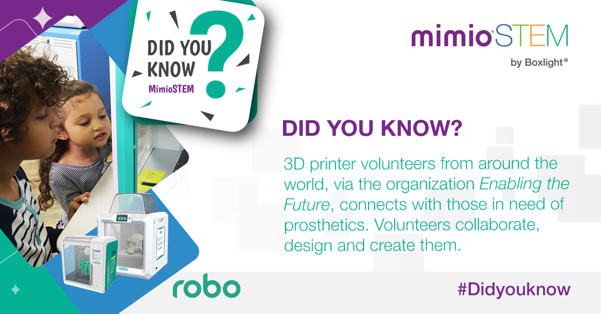 mimioSTEM's tweet photo. Ever thought about using your #3Dprinter to change lives? Join @Enablethefuture and craft personalized prosthetics for those in need.
#InnovationInAction #3Dprinting #3Dprinted #STEMedu #STEAMedu #edtechchat #EnableTheFuture @boxlightinc https://t.co/ASkM5zX4VT