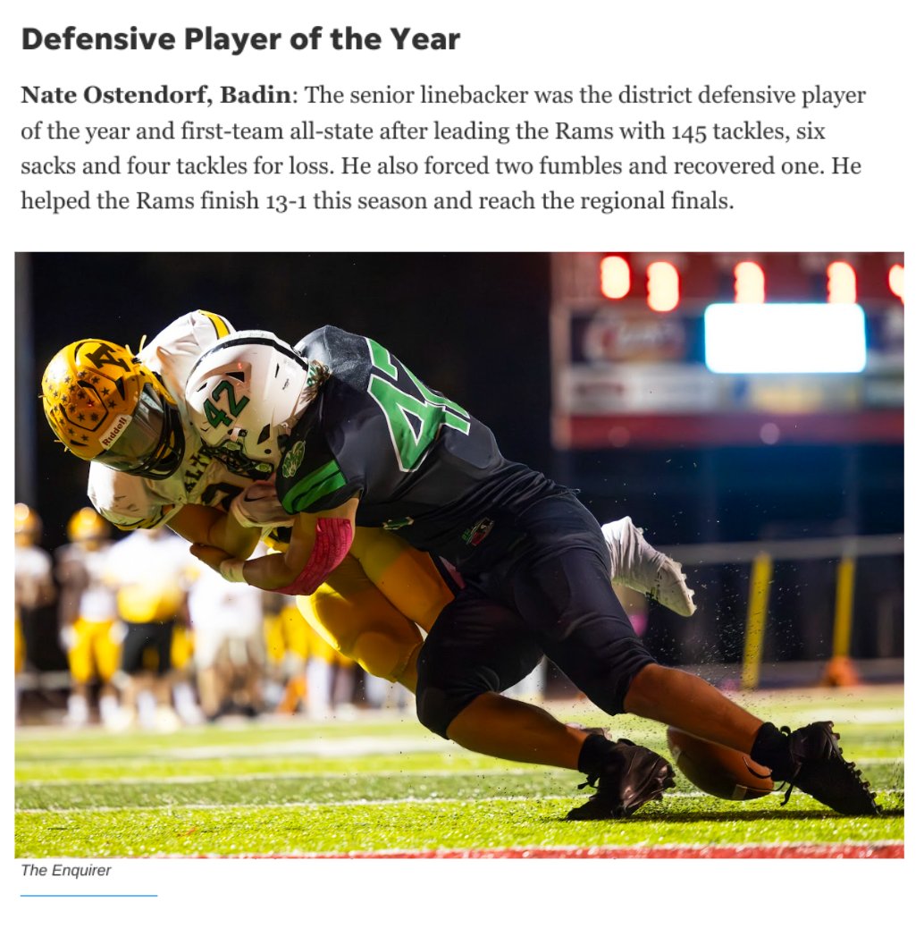 Very honored to be named Cincinnati DIII Defensive Player of the Year by <a href="/ENQSports/">Enquirer Sports</a>   

<a href="/RAMSSPORTS/">Stephen T. Badin High School Athletics</a> <a href="/BHSfootball4/">@BHSfootball</a> <a href="/gclcoedsports/">GCL Co-Ed League</a>
