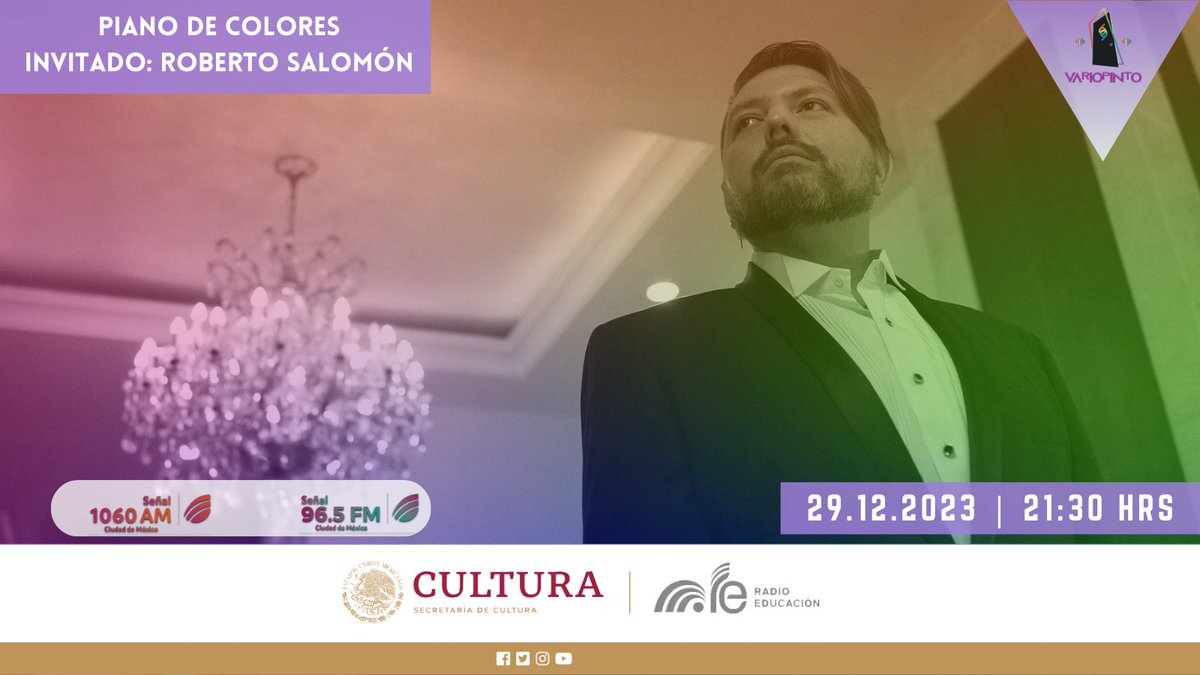 🔴 PIANO DE COLORES 🏳️‍⚧️🏳️‍🌈

Alex, Cris y La Abril cierran el año charlando con <a href="/robertosalomon/">Roberto Salomón</a> y disfrutando de su música. 

En el #Roperatzo personas de la comunidad #LGBT+ nos hablarán de su primer amor. 

🗓️ viernes 29 de diciembre de 2023
⏰ 21:30 horas
📻 <a href="/RadioEducacion/">Radio Educación</a>