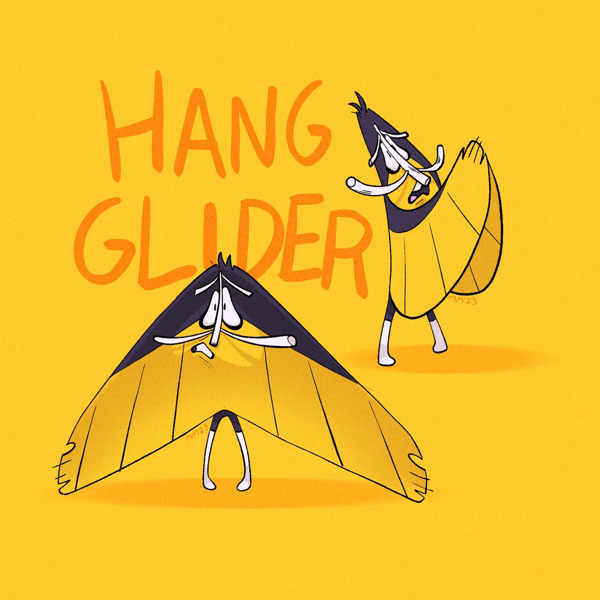 1/3 Several years ago I went to what I think was either <a href="/kokabzd/">Kokab</a>  or <a href="/tajfrancis/">T Λ J TENFOLD</a> 's birthday get together and I was drawing idly while we caught up. I asked <a href="/IkemSmith/">mikey tumbleweed 🙃</a> if he was a Namesakes character what would his word be and in true galaxy brain fashion he said Hang-glider...