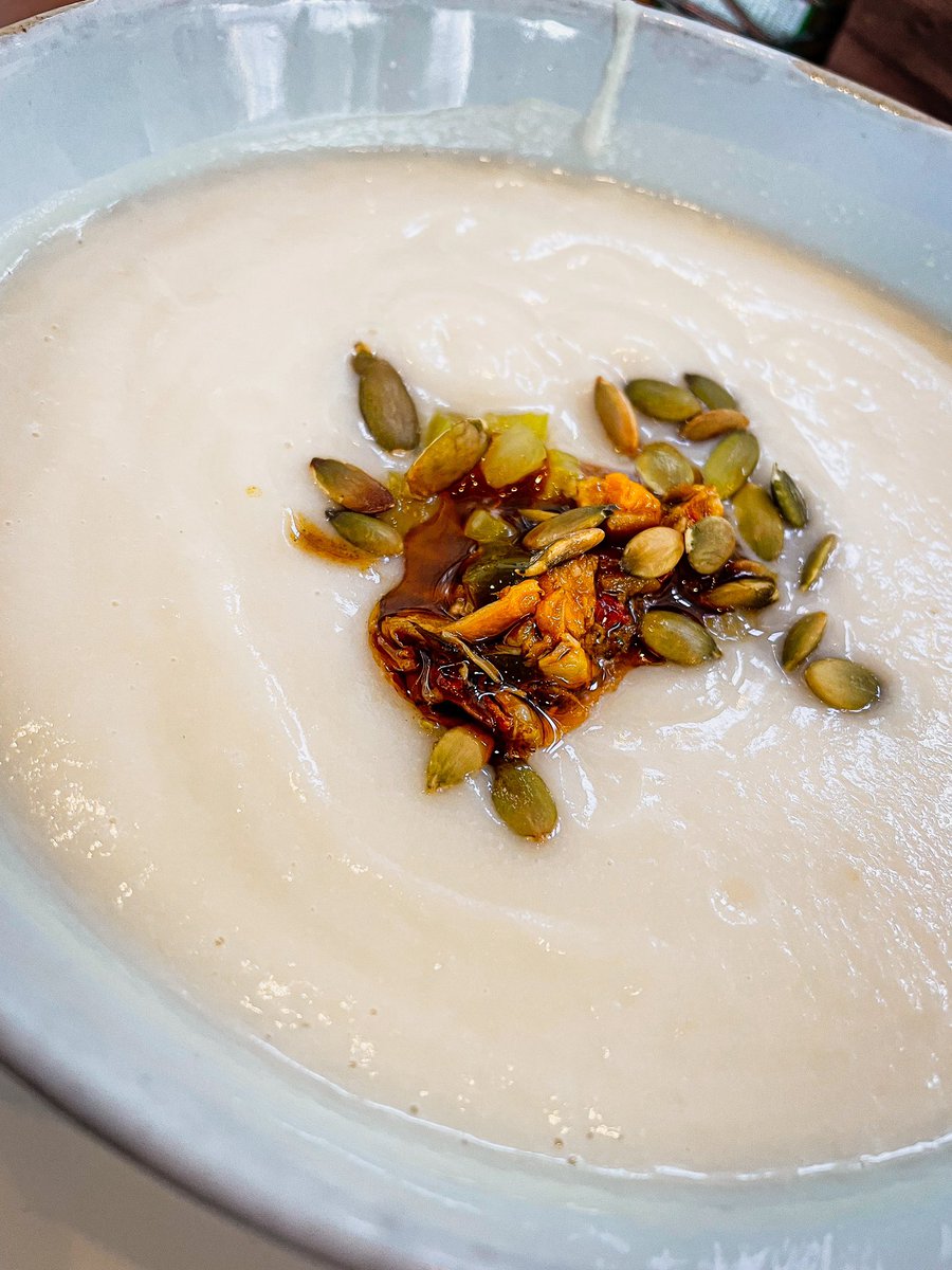 Can’t get enough of our Cauliflower Soup 🥰❄️ Prepared with tandoori celery, pepitas, and chili oil. On the brunch / lunch menu now! 

We are open daily! Holiday Hours: 
NYE - Regular hours
NYD - Brunch service only from 9am-2pm
Jan 2nd - Closed
