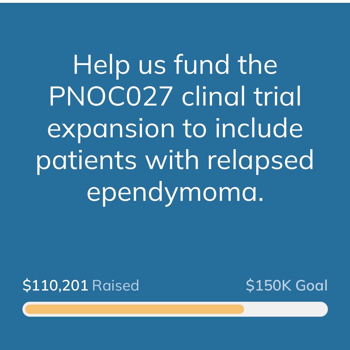 PNOC027 offers new hope for children with relapsed ependymoma. Please consider an end-of-year gift toward this exciting new clinical trial. Together we can change the course of history for children with #Ependymoma 💛 fundraising.pnocfoundation.org/campaign/pnoc0…