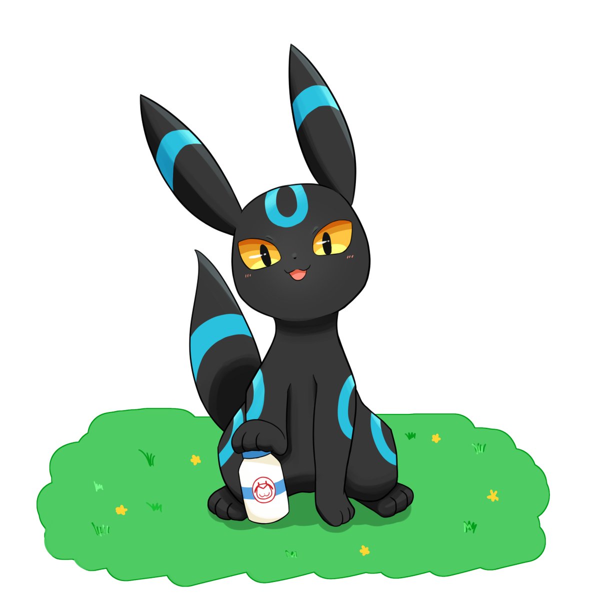 umbreon pokemon (creature) no humans solo grass open mouth sitting bottle  illustration images