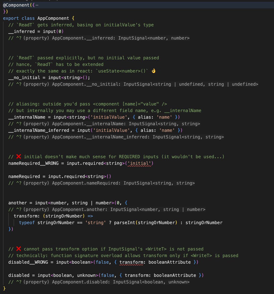 tomasz_ducin's tweet photo. 🔥💪 dive into type system behind #angular Signal Inputs 💪🔥

🛠️ first - examples
🥩 then - internals

🔨 TRY IT YOURSELF: https://t.co/JysdC74dE7

🪄 the trick:
import { ɵinput as input } from '@angular/core';

a 🧵 with explanation below 👇 https://t.co/PcBAdWe5Ip