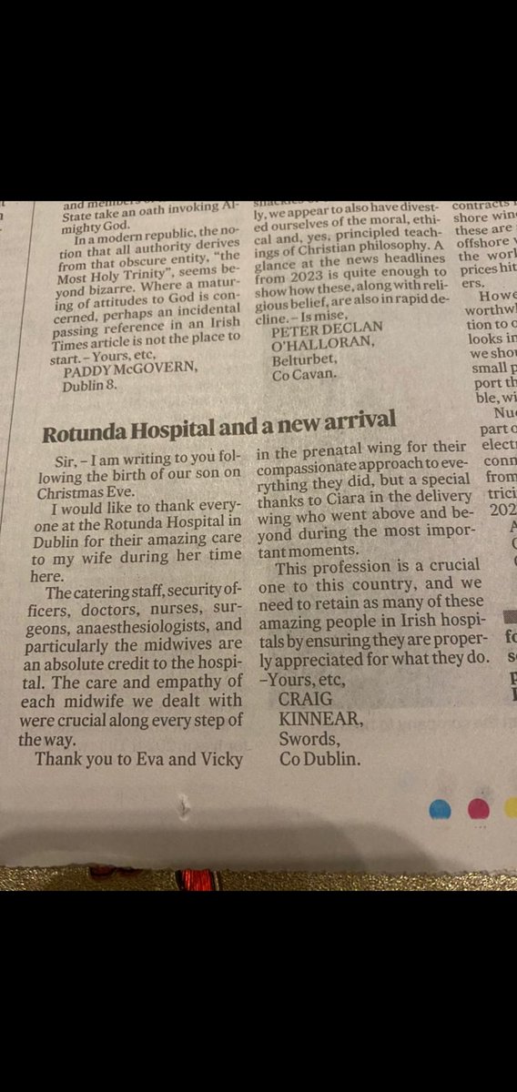 Lovely letter in <a href="/ITletters/">Irish Times Letters</a> today about a new arrival <a href="/RotundaHospital/">The Rotunda Hospital</a>. Thanks Craig and partner, I'll make sure your letter is shared across the Hospital. Enjoy lots of newborn snuggles!!