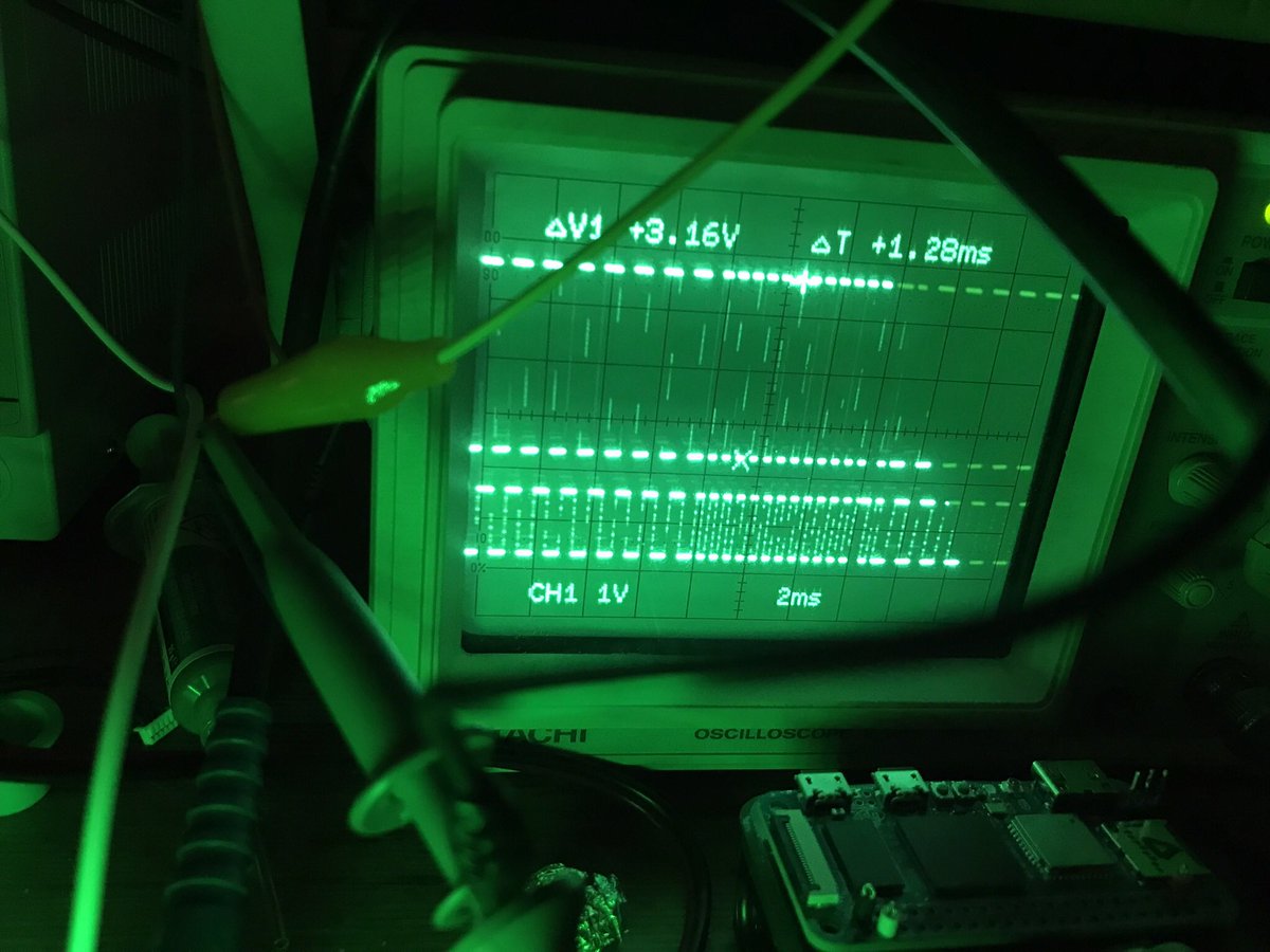 hefnawi_'s tweet photo. Prototype op-amp circuit using MCP602 for sampling an 1.2v p-p LTC signal over a 3.3v GPIO pin.

Scope trace shows the roughly 3.16v p-p output from a breadboard version. 

And it works perfectly in SW using x42’s libltc. https://t.co/BTknno7QAN