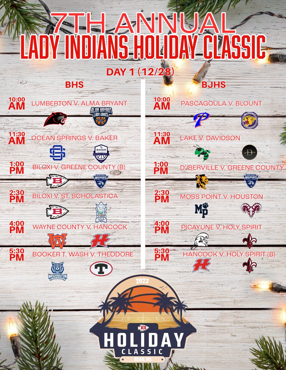 Day 1 of the Lady Indian Holiday Classic starts tomorrow at 10:00am! Games will be played at both BHS and BJHS! #BlxIndianNation | #OneTribe