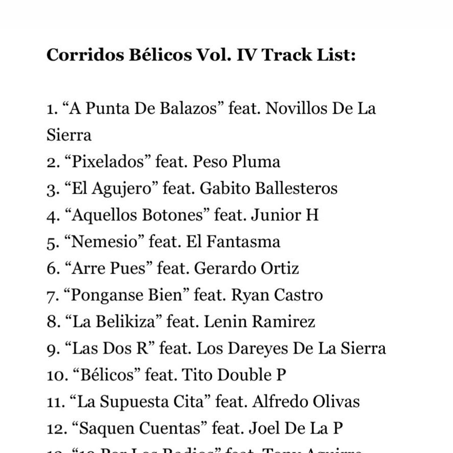 La colaboración de Luis R Conriquez junto a Peso Pluma tiene por nombre “Pixeleados”, la cuál estará disponible el 4 de Enero de 2024.