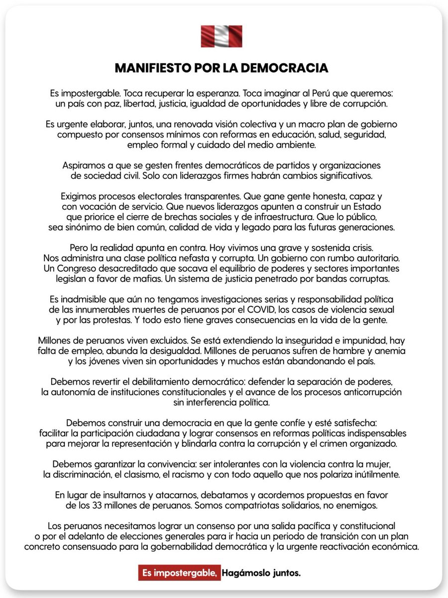 Manifiesto por la democracia. 
#CoaliciónCiudadana
KM2 💪🏻🇵🇪