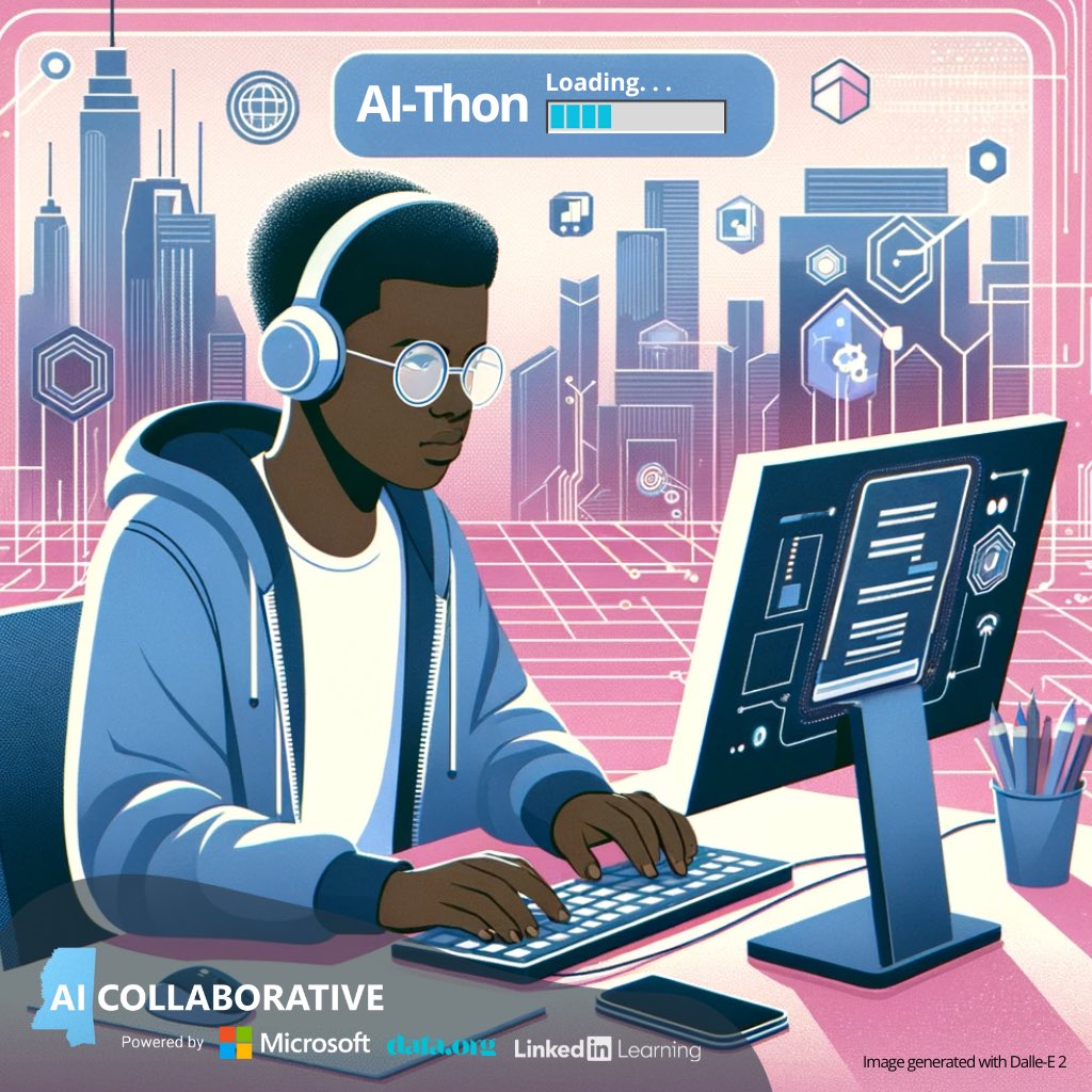 msaicollab's tweet photo. 2024 is loading and we’re not stopping here! 🎉 The 2024 Skill-AI-Thon is set to reach across the state and spark new ideas. If you are a resident of Mississippi this certification is free via LinkedIn learning - just visit https://t.co/ciyuTWMsRv to register! #ai4ms #ai4all https://t.co/33f5sEJRD0