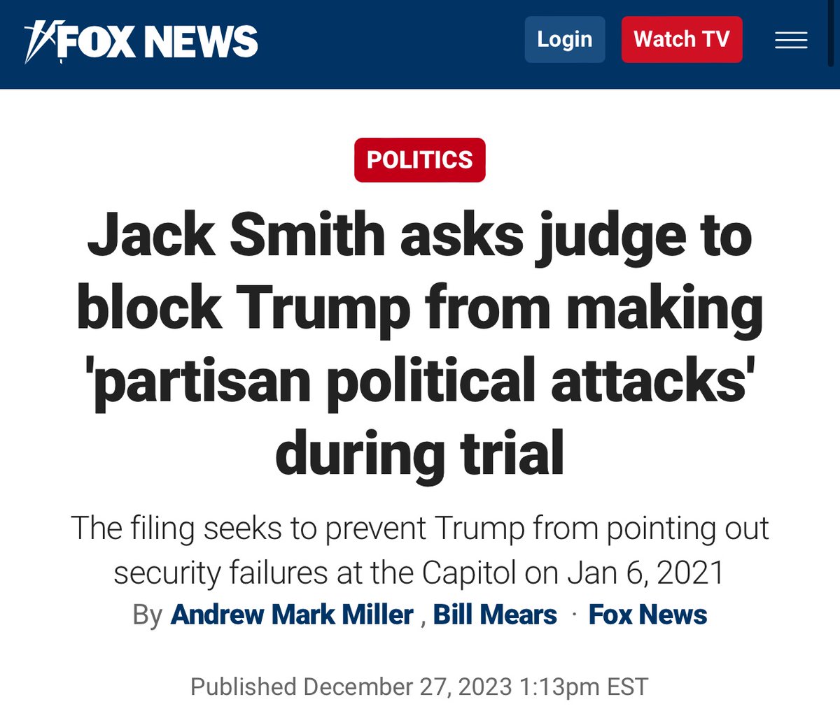 Nope. This trial isn't the least bit political. 😏 Hey liberals, FREEDOM of speech is EXPRESSLY designed to allow us to make verbal 'partisan political attacks' on political rivals and opposing political ideas. That's LITERALLY its main purpose. 🙄🤦🏾‍♂️-VJ foxnews.com/politics/jack-…