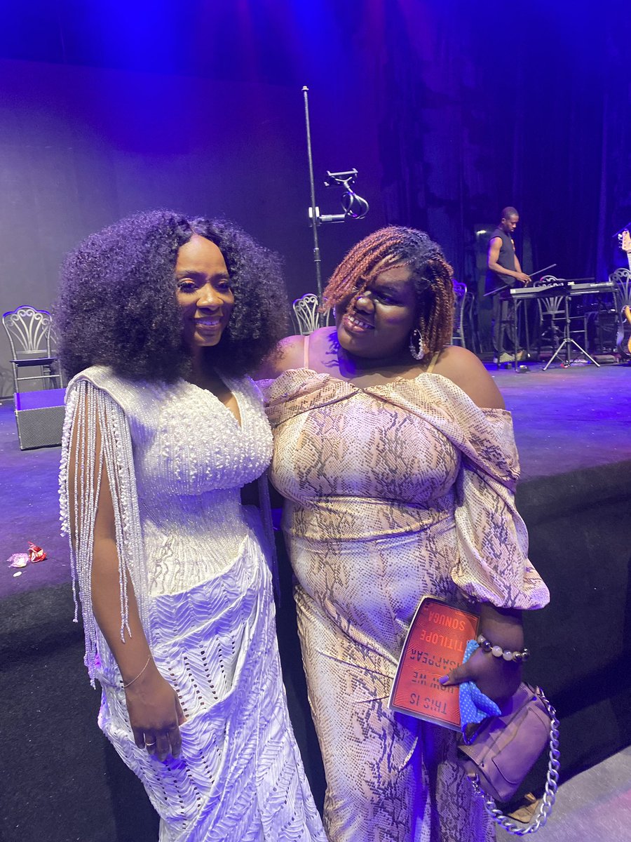 RMgbodichinma's tweet photo. In the second photo, I am looking @deartitilope like she is gold because she literally is. I will always be thankful for her poetry, for all the power it possesses to heal & give life. #openlagos was everything! I have a signed copy of ‘This Is How We Disappear’ do you? No?🫵🏾😌 https://t.co/gr7J4ukg7l