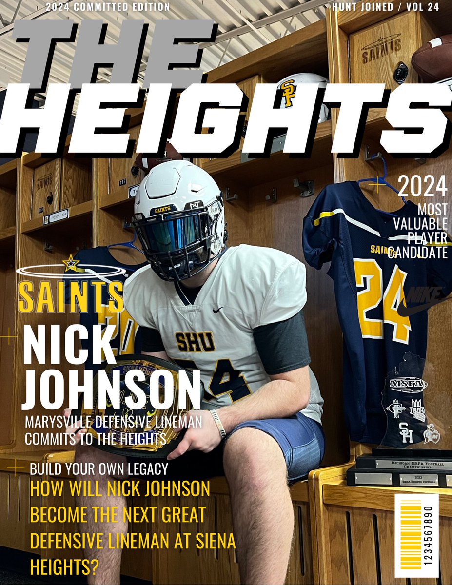 After great time and consideration, I am excited to announce that I will be continuing my academic and athletic career at Siena Heights University. Go Saints! #FearTheHalo💫 #ONE💛💙@Coach0z @CoachShaah @coachhughy  @SienaHeightsFB