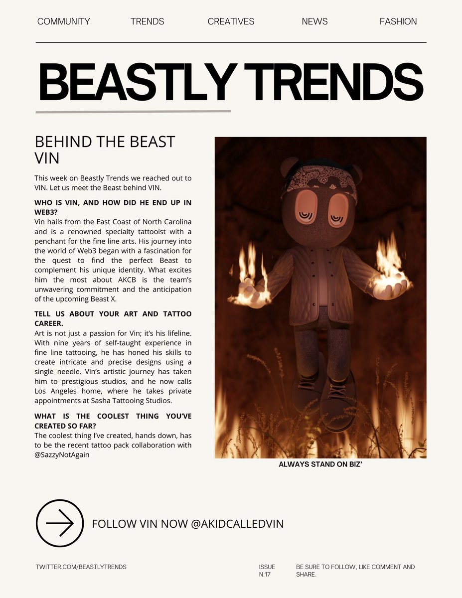 BeastlyTrends's tweet photo. Last issue of BeastlyTrends before the new year 🎊🎉

What better than to feature @akidcalledvin a natural born artist who is a professional tattooist 

Get to know Vin 👇👇👇 https://t.co/Tf1kFddRgJ
