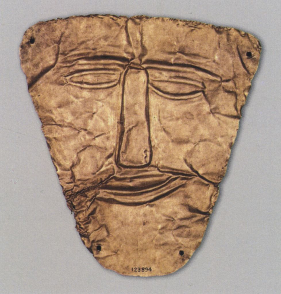 Left: Gold mask, Rouran khaganate, Shamsi cemetery, Kyrgyzstan. 5th century
Right: Gold Face Mask from Parthian Graves at Nineveh, Iraq. 1st-2nd century.