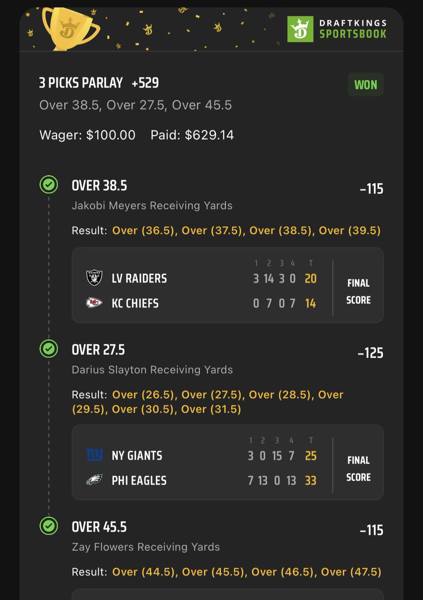 $50 Giveaway is LIVE 📣

We just cashed this awesome Christmas Day #NFL parlay below - I’m running a cash giveaway for the people! 

All you have to do is follow, like &amp; retweet this post to enter. Picking 2 winners tomorrow to win $25 each 🍀 

VIP SIGN UP