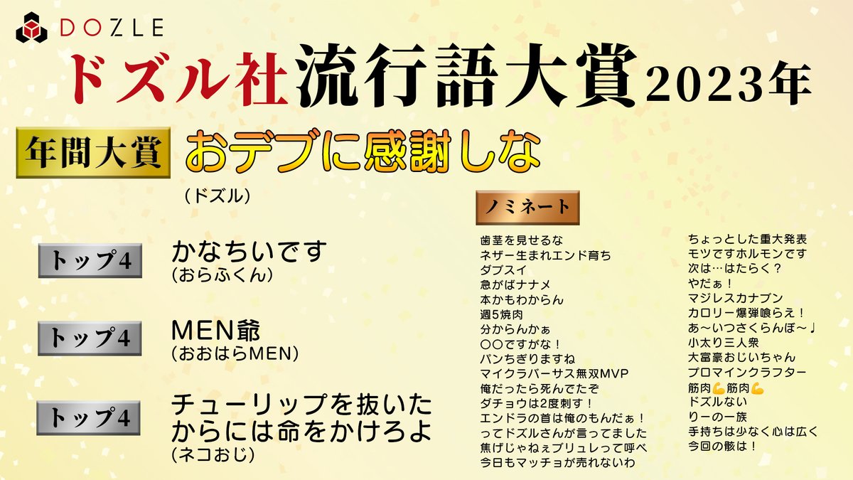 2023年の #ドズル社流行語大賞 は… ?『おデブに感謝しな』に決まり 