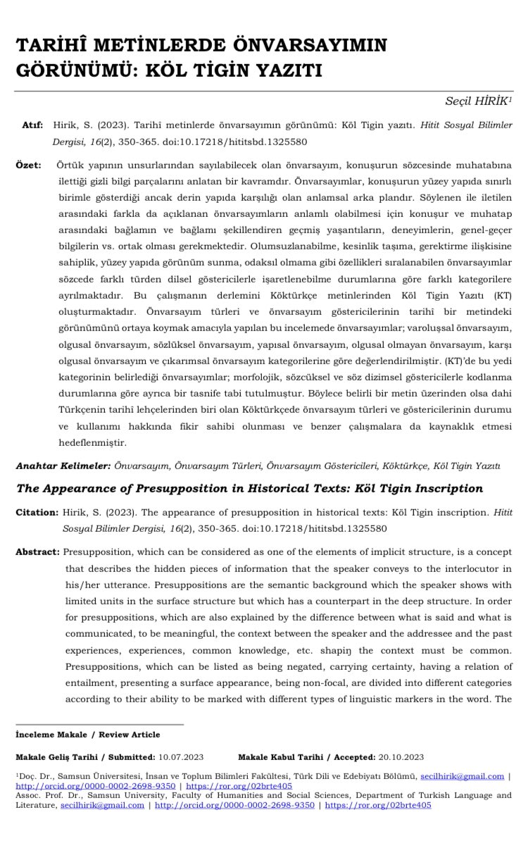 Doç. Dr. Seçil Hirik’in yeni makalesi. ✨💫☄️

dergipark.org.tr/tr/pub/hititsb…