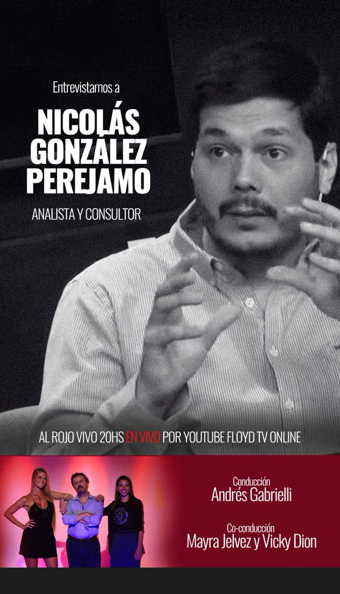 #AlRojoVivo🎥🔴 por <a href="/floydtvonline/">FLOYDTVONLINE</a> 

Hoy a las 20, en vivo, gran cierre de ciclo junto a <a href="/AndresGabrielli/">Andrés H. Gabrielli</a> y <a href="/mayrajelvez/">Mayra Jelvez</a> 

Estaremos entrevistando a los funcionarios <a href="/GabrielaVTesta/">Gabriela Testa</a> , <a href="/diegogareca/">diego trujillo</a> y analista Nicolás G. Perejamo 

🔗 Link de Youtube: youtube.com/live/kUu4ZUv8N…