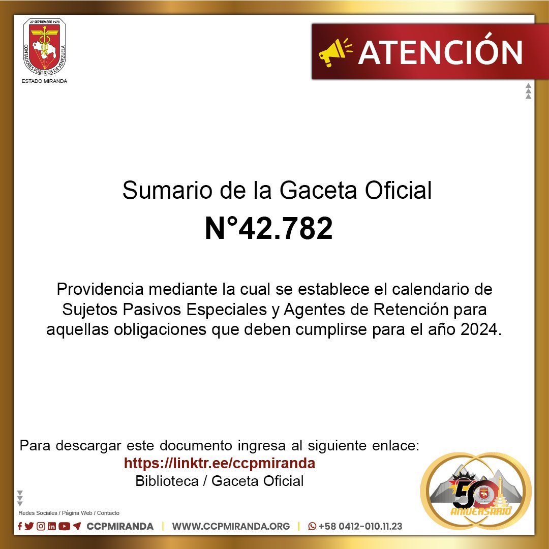 ccpmiranda's tweet photo. Ya está disponible el siguiente documento:

Sumario de la Gaceta Oficial
N° 42.782

Para descargar este documento ingresa al siguiente
enlace: https://t.co/TrwGzcVORV
Biblioteca / Gaceta Oficial https://t.co/iX2kRzySRC