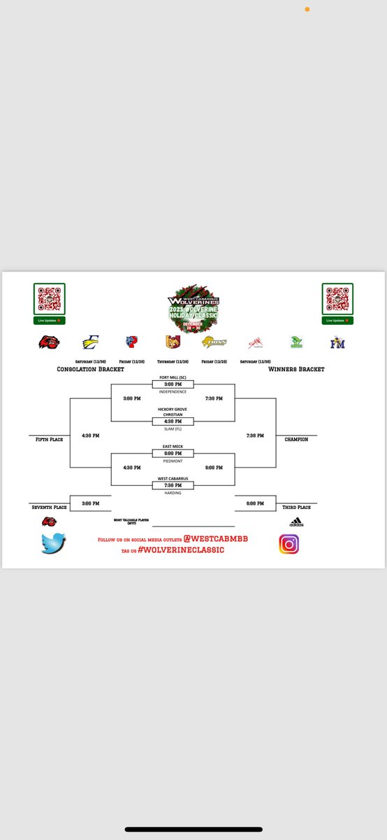 🎇 3rd Annual Christmas Basketball Tournament 🏀 🗓️ December 28-30 🏫 West Cabarrus High School 🎟️ events.ticketspicket.com/agency/aefd959… ⛹🏾 @westcabsports 🚫🎥 NO LIVE STREAM 8️⃣ 8-Team Bracket ‼️ Live updated scores and game interviews with your favorite players!!