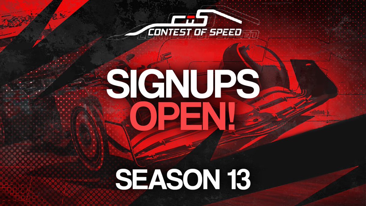 ContestOfSpeed's tweet photo. ⚠️ 🚨 Signups for Season 13 of Contest of Speed F1 are now OPEN! 🚨 ⚠️ 
Head to the link in our bio to join our Discord! Come race amongst some of the fastest drivers on F1 23! https://t.co/RnQJmqlX7m
