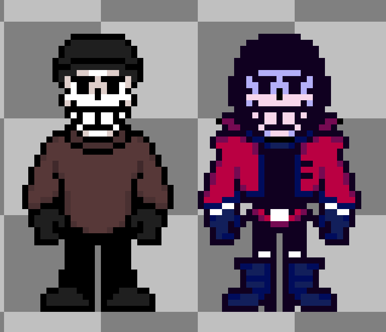 Decided to take a bit of a break after making the project for school and to relax for Christmas and such but I've gotten to work on the art designs of certain characters.

Papyrus, light world and dark world.