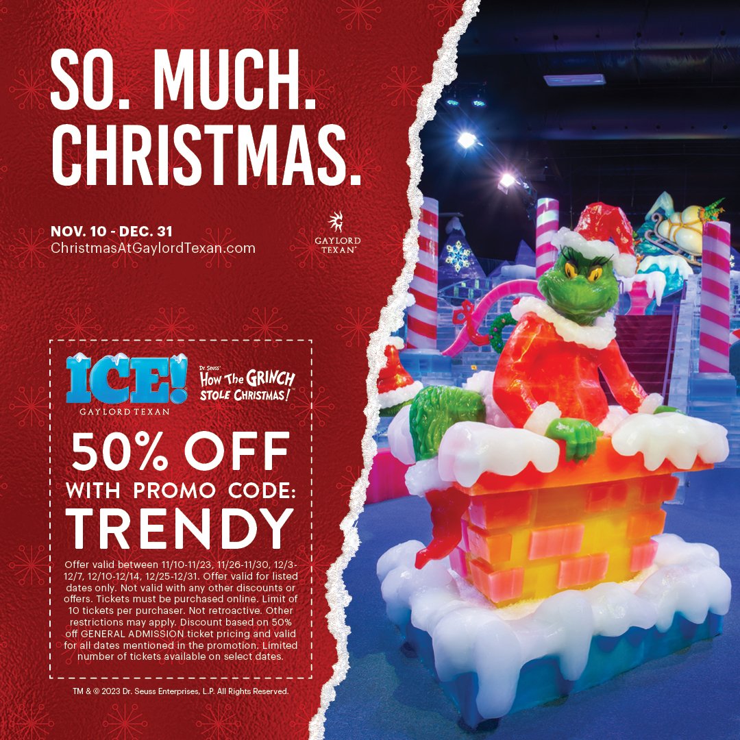 There are a few days left to see @GaylordTexan's ICE! Even better, you can score 50% off select times with the coupon code TRENDY! #ad #SoMuchChristmas #ChristmasAtGaylordTexan #dallas #fortworth #texas #travel #ice #Christmas2023 #HappyNewYear #NewYear #NewYear2024
