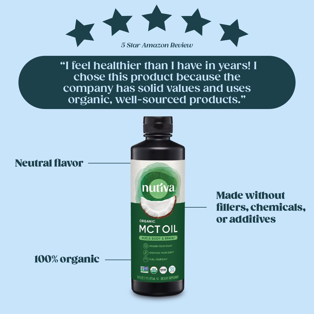 We're thrilled by this @Amazon 5-star review! Our Organic MCT Oil is a powerhouse for fueling your body and mind with pure coconut goodness. Recognizing the need for a chemical-free, regeneratively sourced, Certified Organic, and non-GMO option, we created one just for you!