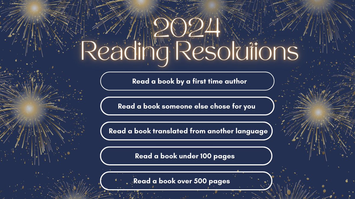Looking to identify reading goals for the new year?  Here are several fun targets that will help broaden your reading horizons in 2024! 

Check out the CCPL website or visit any of our branches for more inspiration! ow.ly/wuWP50Qm9Ge 

#NewYearReading #LibraryInspiration