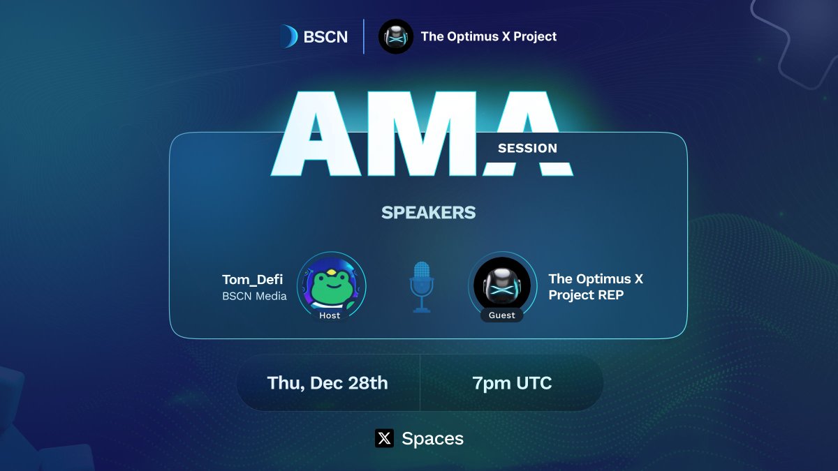 BSCNews's tweet image. #BSCN Will Be Hosting A Twitter Spaces AMA With @OptimusXToken

- Inspired by Elon&apos;s Robot, Optimus! is a meme community built around all things Optimus. -

🕐 Thursday, December 28th, 7 pm UTC
🌎 

#AMA #Sponsored