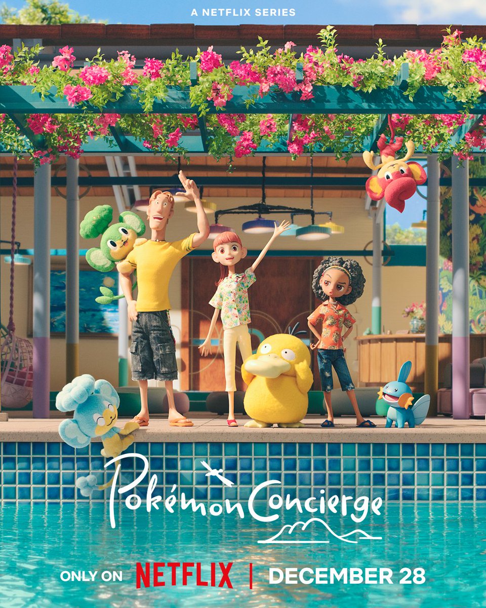 netflix's tweet image. Paradise at the Pokémon Resort awaits! 🌊🌊🌊 Pokémon Concierge debuts on Netflix in 12 hours!