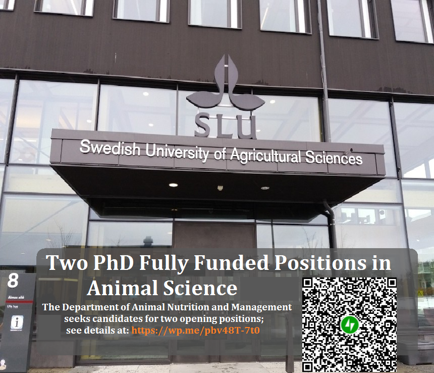agristok's tweet photo. 📌 2 Two PhD Fully Funded Positions in Animal Science at The Swedish University of Agricultural Sciences in Sweden 🇸🇪... Please share and spread the word! For details visit: https://t.co/43T9wLhyKF