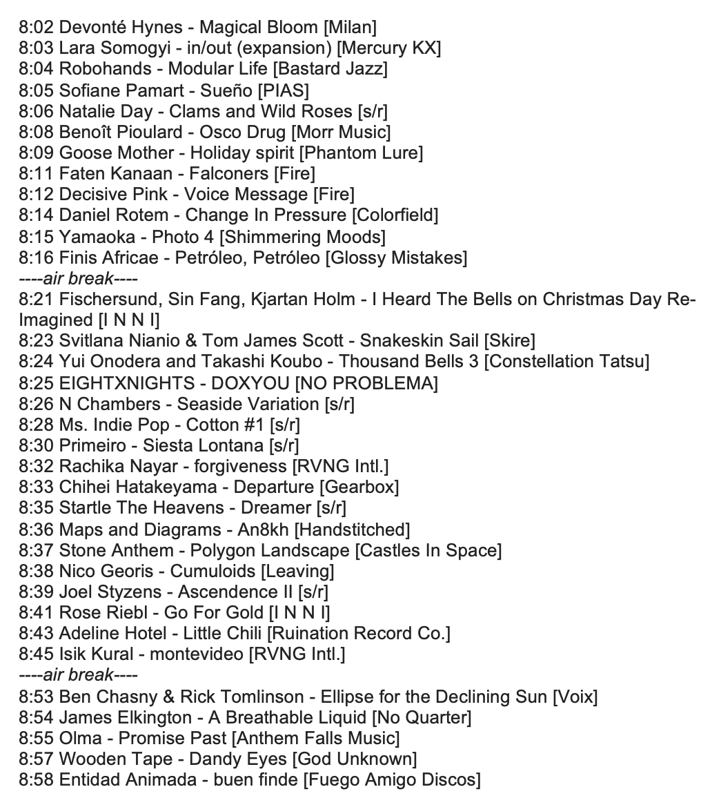 'Pacific Notions' ~ Dec 24th 2023 🌊💙

Special "Fleeting Beauty" edition of the show featuring only songs less than 2 minutes long ✨

Stream before Jan 7th: bit.ly/3TGvpdl
...or from the <a href="/kexp/">kexp</a> app 🎧

111 tracks in 3 hours 😮 
Hope you can dive in to hear the sounds 📻
