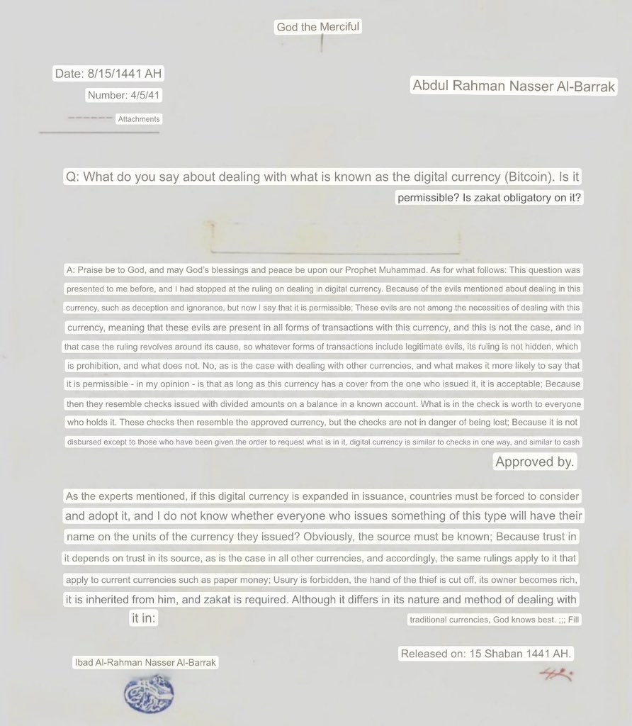NEW: 90 year-old Saudi Salafic cleric writes a Fatwa deeming #Bitcoin  acceptable under Islam 👀
