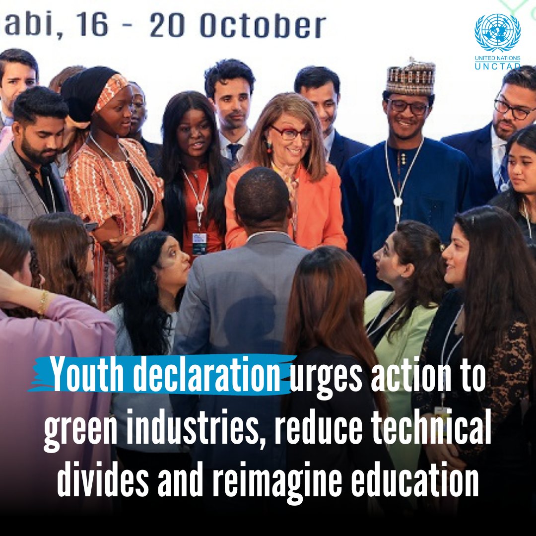 Hundreds of young leaders took part in the 4th @UNCTADYouth Forum to set a transformative agenda for global change. Their declaration calls for urgent action to green the world’s industries, bridge technological divides and reimagine education systems. bit.ly/3GqN0ya