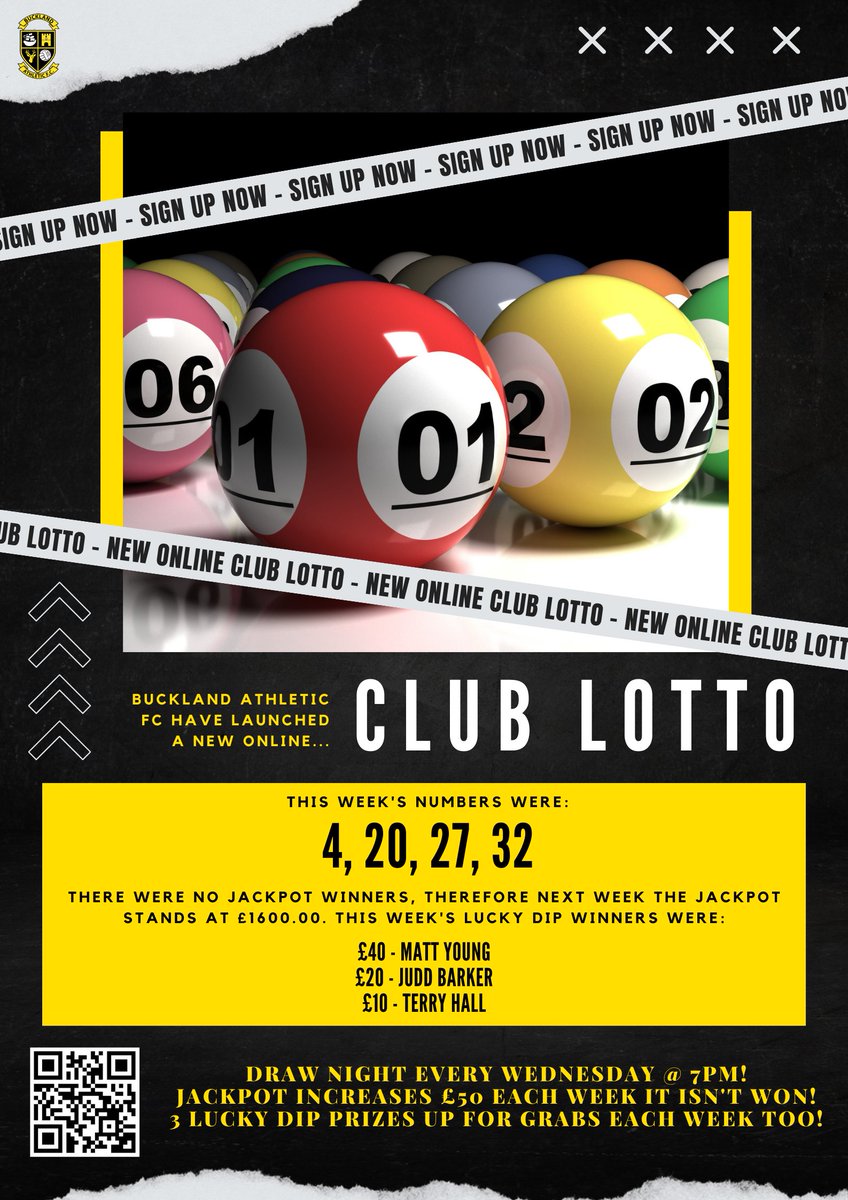🎰 | TONIGHT'S LOTTO RESULTS

This week's numbers were:

4, 20, 27, 32

There were no jackpot winners so next week, the jackpot stands at: £1600.

This week's lucky dip winners were:

£40 - Matt Young
£20 - Judd Barker
£10 - Terry Hall

#UpTheBucks 🟡⚫️
