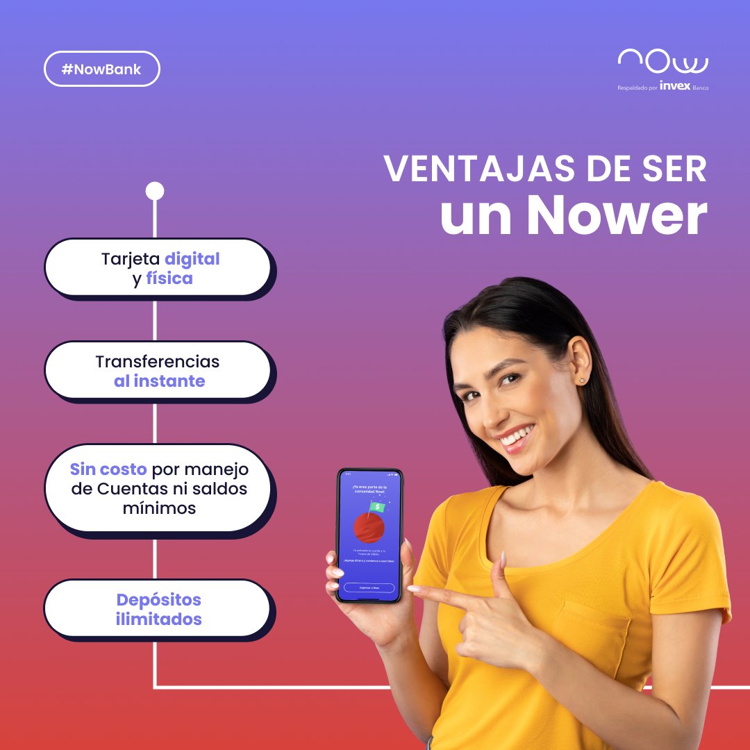 NOWBank_mx's tweet photo. ¡Rompe las barreras financieras con Now! 💳💥
Somos un neobanco que te ofrece lo mejor de ambos mundos: seguridad de los bancos y la flexibilidad de las fintech.
Toma el control de tu dinero en tu celular. Hazlo ahora, hazlo Now 💪
#NowBank #Neobanco #Nowers #AhoraPuedes https://t.co/uK6tZ9tbBx