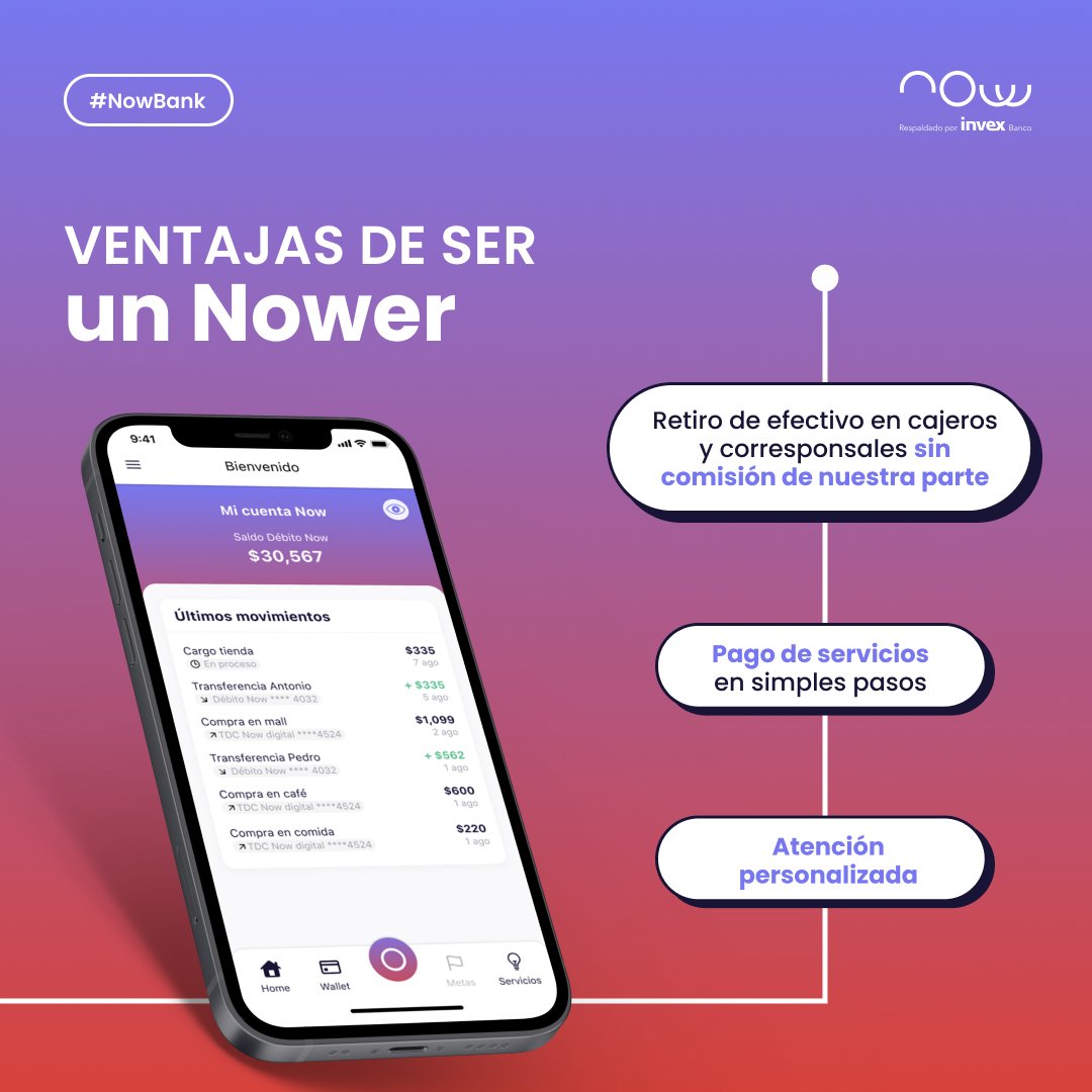 NOWBank_mx's tweet photo. ¡Rompe las barreras financieras con Now! 💳💥
Somos un neobanco que te ofrece lo mejor de ambos mundos: seguridad de los bancos y la flexibilidad de las fintech.
Toma el control de tu dinero en tu celular. Hazlo ahora, hazlo Now 💪
#NowBank #Neobanco #Nowers #AhoraPuedes https://t.co/uK6tZ9tbBx