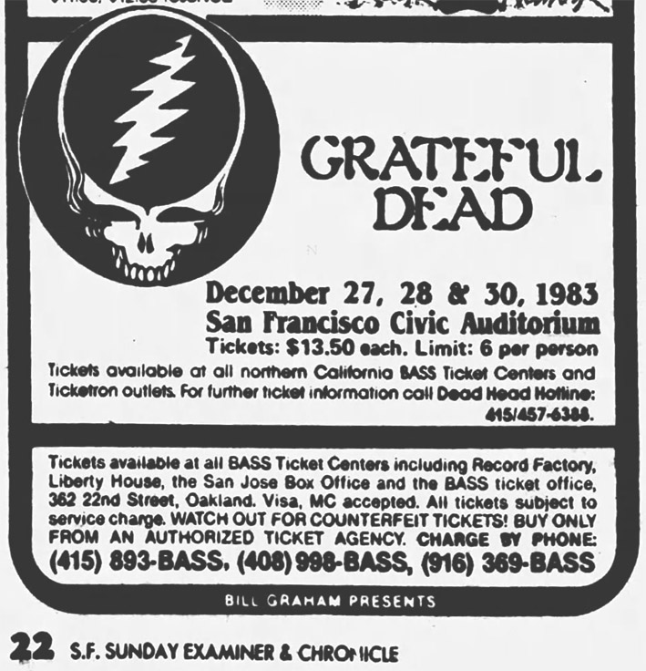 40 years ago tonight, the grateful dead open their new year’s run in san francisco. tapes, video, local news coverage, scene reports, my listening notes, etc.: heads.social/@bourgwick/111… #deadfreaksunite [12/27/83]