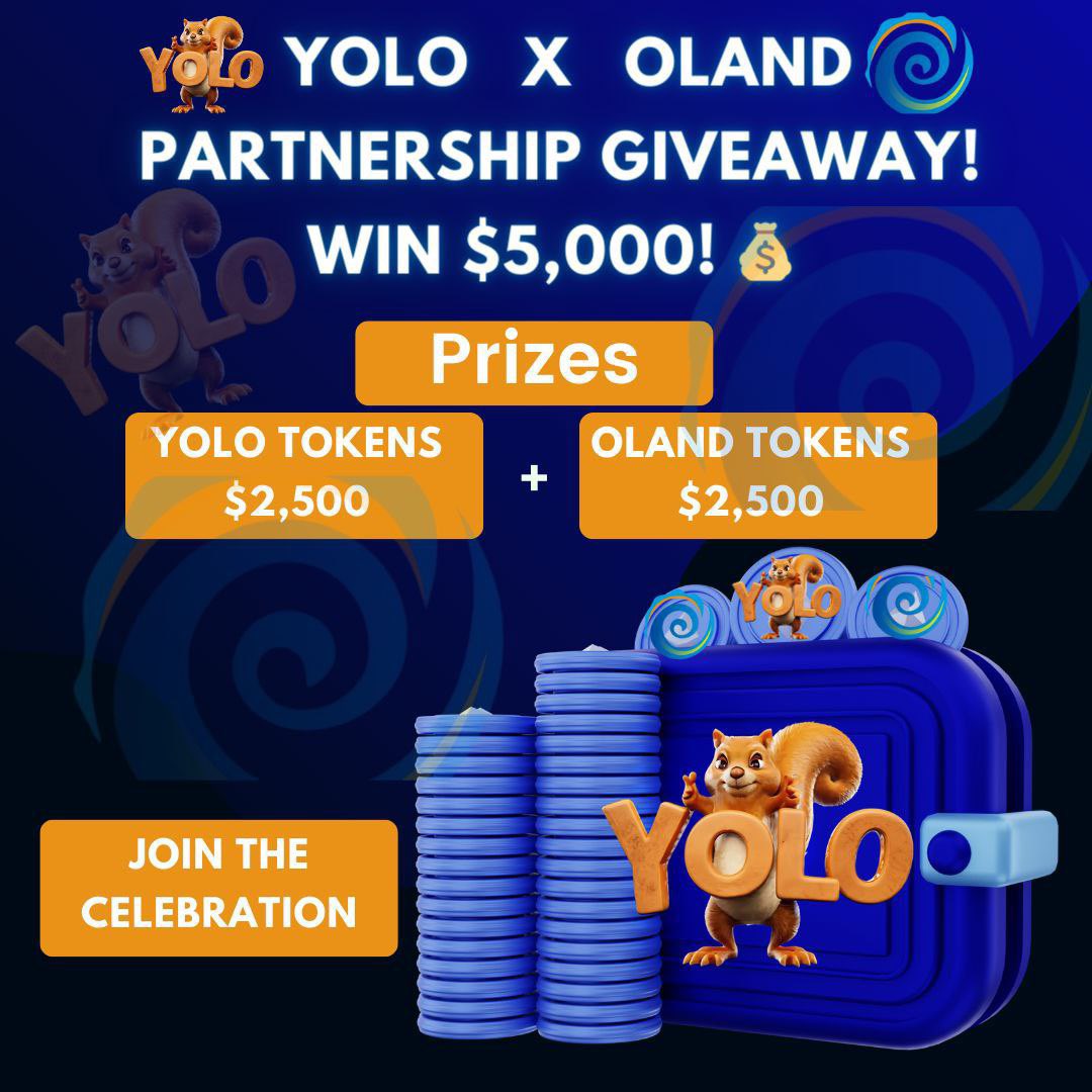 $YOLO x $OLAND Partnership Celebration Giveaway! $5,000 in Rewards! 

How to Participate:

•LIKE, REPOST and FOLLOW @_Yolomeme_io and <a href="/Oceanland_io/">Oceanland</a> on X

•COMMENT: Drop your BEP20 wallet address in the comment

🥳Prizes: $2500 in YOLO and $2500 in OLAND Tokens to lucky winners!
