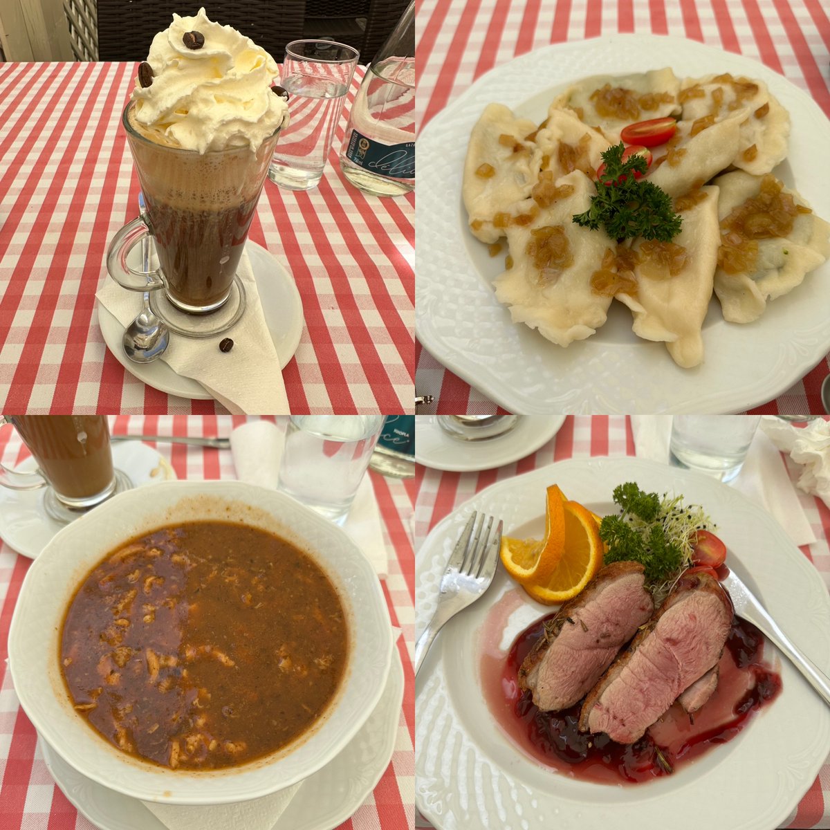 @Expedia A Polish lunch I enjoyed while in Warsaw over the summer. Pierogi, flaczki, Duck L'orange, and of course a *strong* coffee. #ExpediaChat #Sweepstakes