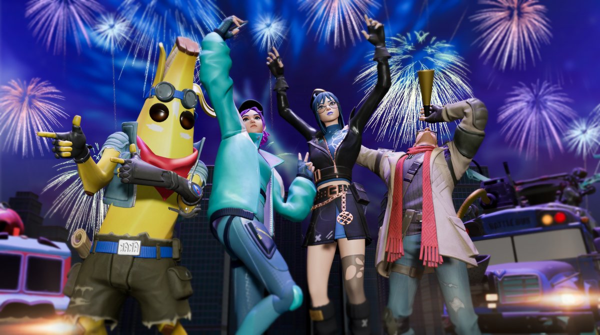thirstsprite's tweet image. Been working on learning #Blender and using #Fortniteporting and #Fmodel to make fun artwork in combination with #Photoshop  -- so I made a #nye piece #FortniteArt