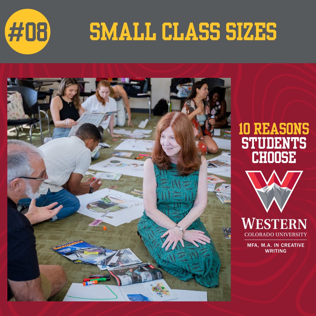 It's #Top10Tuesday!

#08: Small Class Sizes - We offer intimate classes that are perfect for in-class discussions and networking with peers and faculty. Learn more: Western.edu/MFA
#WesternGPCW #amwriting #writingcommunity #writing #writerscommunity #creativewriting