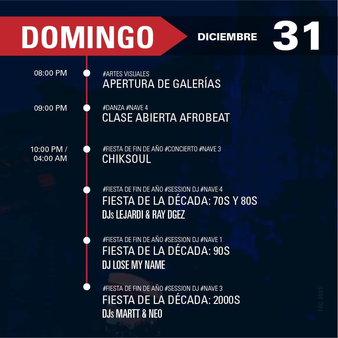 fabricadeartecu's tweet photo. ‼️ Programación Semanal ‼️
¡Últimos días del 2023 en #FAC! ¡Vamos a despedir el año en nuestra casa, con muchísima música y sorpresas! 🔥
¡Desliza hasta el final y corre la voz!
¡Nos vemos mañana! 🚀
#EstoEsFAC ❤️🔥
#ProgramacionFAC #FinDeAño #Arts #ArteCubano #Cuba #LaHabana https://t.co/vB8E29umc5