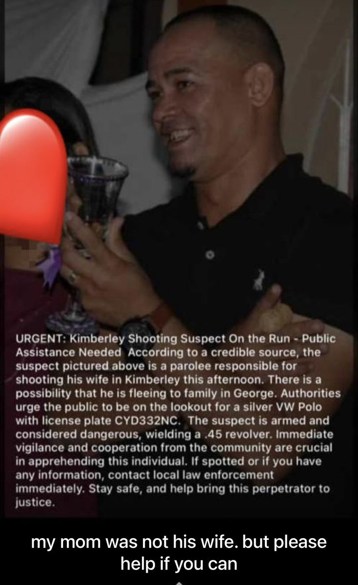 This man killed my mother today. His name is Alberto Matthews but He is a bolt driver but goes under the name Virgil Ramon. Please help me look for him in the Kimberley area.