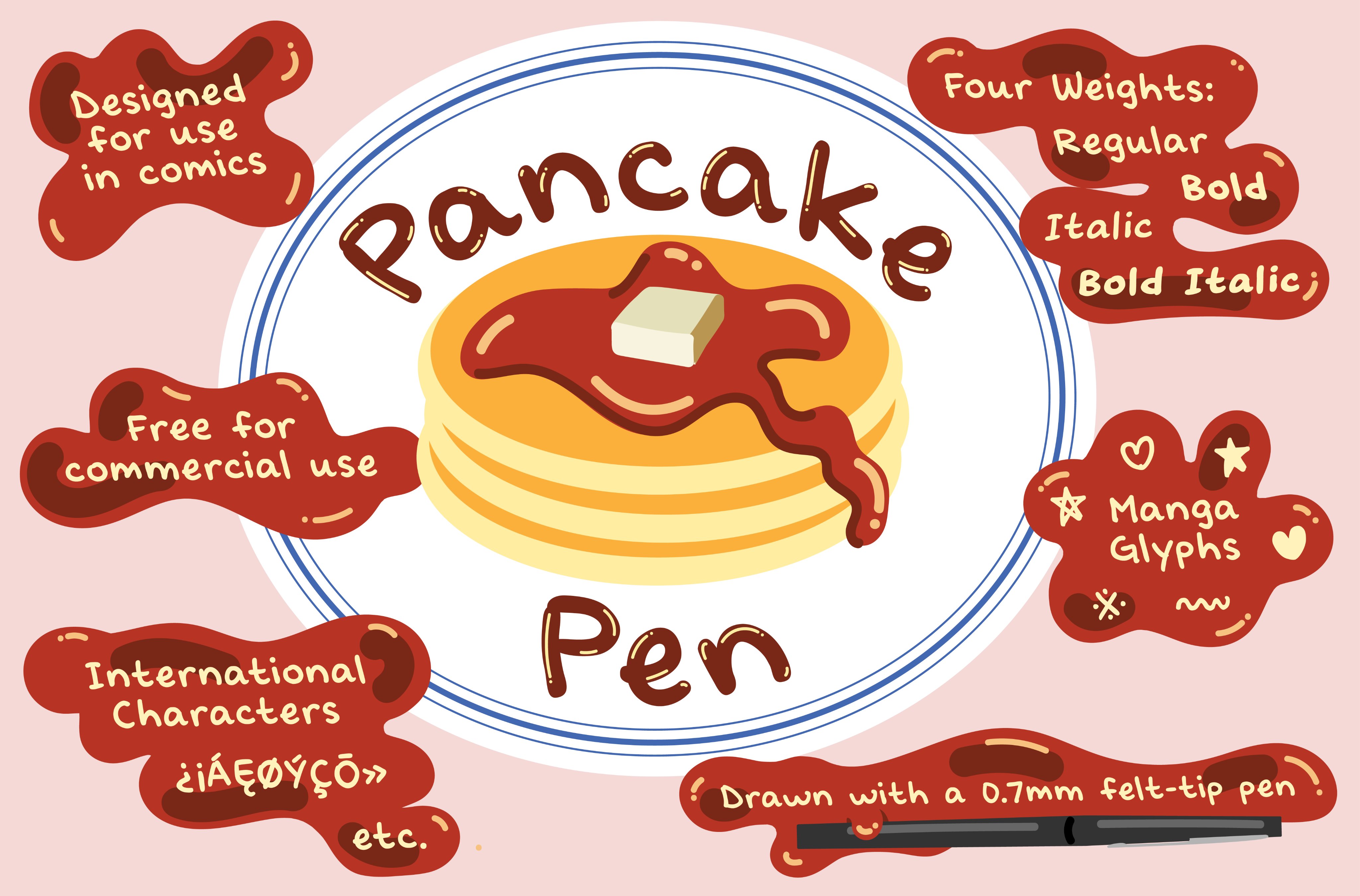 Sara Linsley on X: Introducing my new comic book font, Pancake Pen 🥞 It's  mixed-case, super soft, extra fluffy, and comes with a wide range of  glyphs. It's hand-drawn and hand-traced with