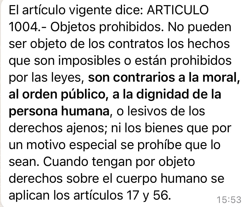 anaecorrea's tweet photo. Qué necesidad había de modificar este artículo del código civil que prohibía los contratos contrarios al orden público y la dignidad humana? Qué onda? Se legaliza la esclavitud, se podrán vender órganos? Quién me explica? https://t.co/2hlbMAQRgR
